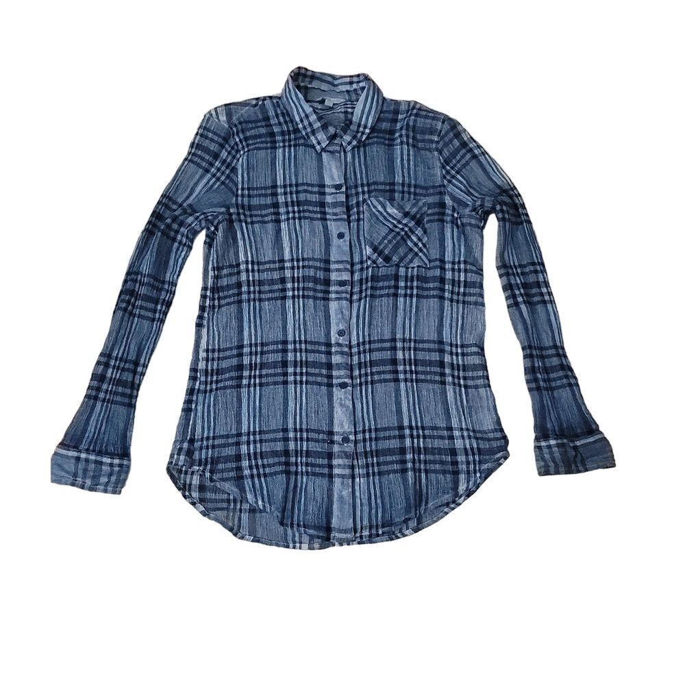 Lucky Brand Button Up Sheer‎ Plaid Shirt size Medium